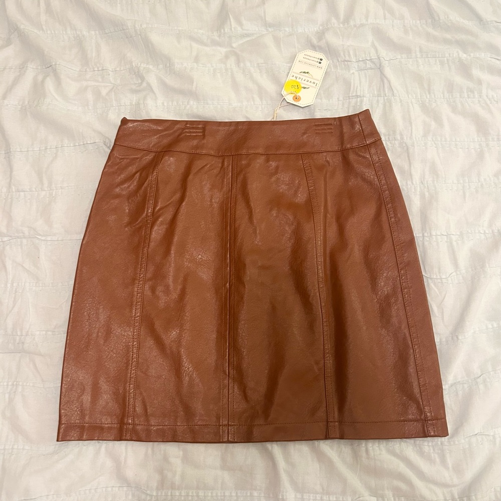 LoverRiche Elegant Brown Faux Leather Skirt